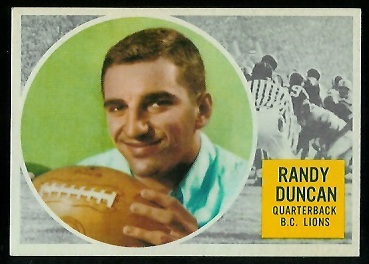 Randy Duncan 1960 Topps CFL football card Randy Duncan 1960 Topps CFL football card