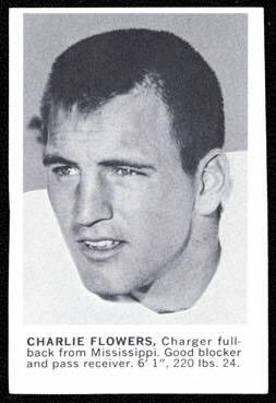 Charlie Flowers 1961 Golden Tulip Chargers football card Charlie Flowers 1961 Golden Tulip Chargers football card