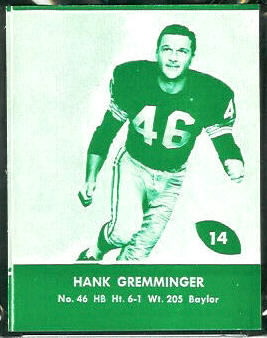 Hank Gremminger 1961 Packers Lake to Lake football card