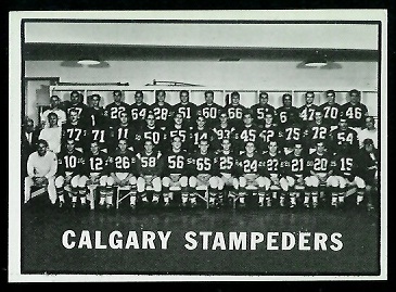 Calgary Stampeders Team 1961 Topps CFL football card Calgary Stampeders Team 1961 Topps CFL football card