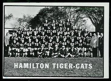 Hamilton Tiger-Cats Team 1961 Topps CFL football card Hamilton Tiger-Cats Team 1961 Topps CFL football card