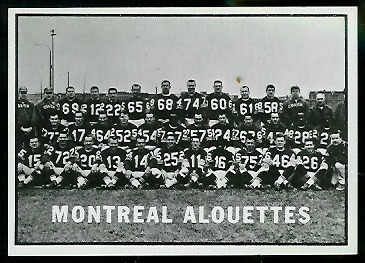 Montreal Alouettes Team 1961 Topps CFL football card