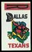 1961 Topps Flocked Stickers Dallas Texans - R