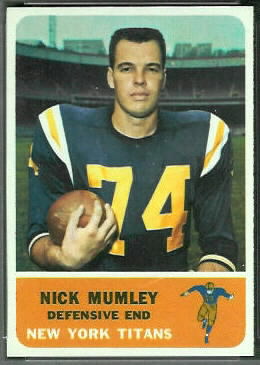 Nick Mumley 1962 Fleer football card