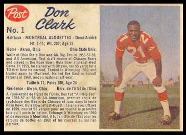 Don Clark 1962 Post CFL football card