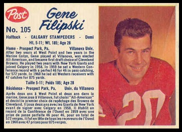 Gene Filipski 1962 Post CFL football card