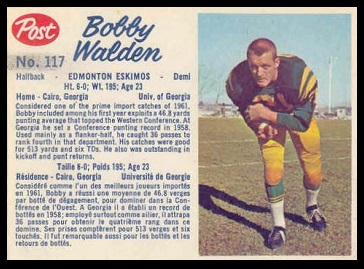 Bobby Walden 1962 Post CFL football card