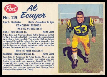Al Ecuyer 1962 Post CFL football card