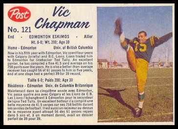 Vic Chapman 1962 Post CFL football card