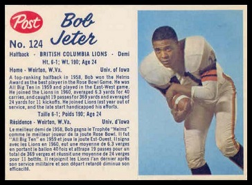 Bob Jeter 1962 Post CFL football card Bob Jeter 1962 Post CFL football card