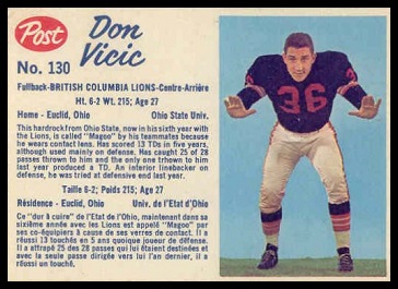 Don Vicic 1962 Post CFL football card