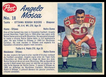 Angelo Mosca 1962 Post CFL football card