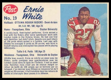 Ernie White 1962 Post CFL football card