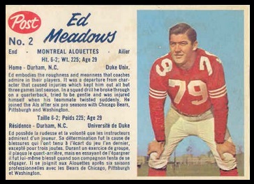 Ed Meadows 1962 Post CFL football card