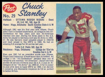 Chuck Stanley 1962 Post CFL football card