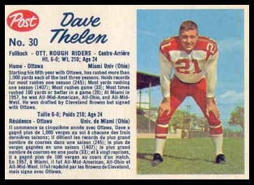 Dave Thelen 1962 Post CFL football card