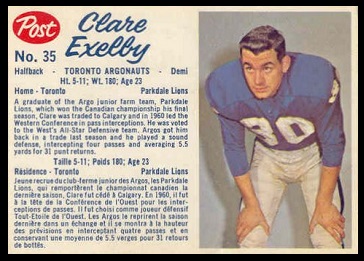 Clare Exelby 1962 Post CFL football card