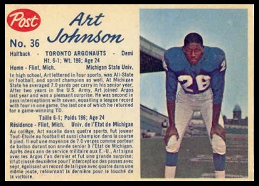 Art Johnson 1962 Post CFL football card