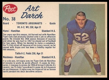 Art Darch 1962 Post CFL football card