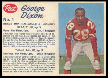 George Dixon 1962 Post CFL football card George Dixon 1962 Post CFL football card