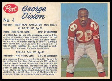 George Dixon 1962 Post CFL football card