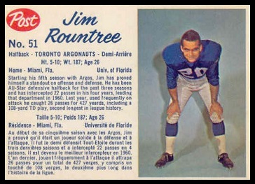 Jim Rountree 1962 Post CFL football card