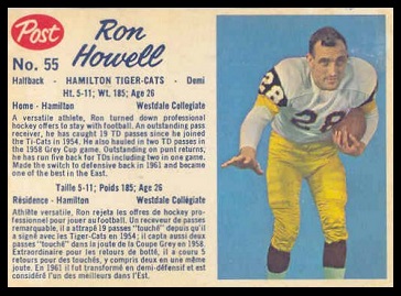 Ron Howell 1962 Post CFL football card