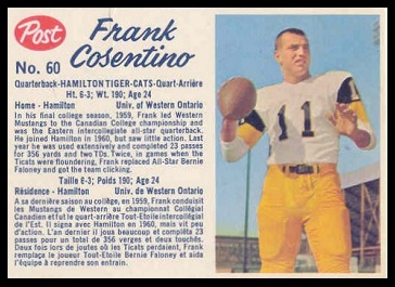 Frank Cosentino 1962 Post CFL football card