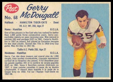 Gerry McDougall 1962 Post CFL football card