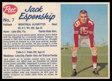 Jack Espenship 1962 Post CFL football card