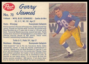 Gerry James 1962 Post CFL football card