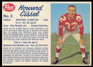 Howard Cissell 1962 Post CFL football card