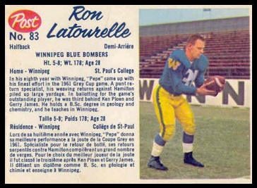 Ron Latourelle 1962 Post CFL football card