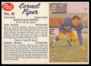 Cornel Piper 1962 Post CFL football card