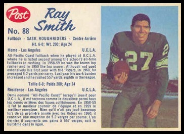 Ray Smith 1962 Post CFL football card