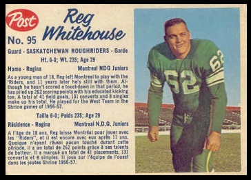 Reg Whitehouse 1962 Post CFL football card