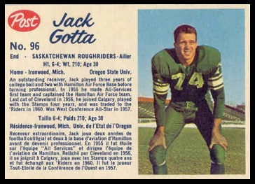 Jack Gotta 1962 Post CFL football card