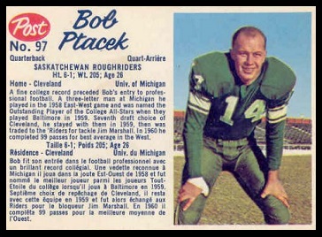 Bob Ptacek 1962 Post CFL football card