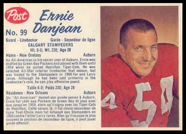 Ernie Danjean 1962 Post CFL football card