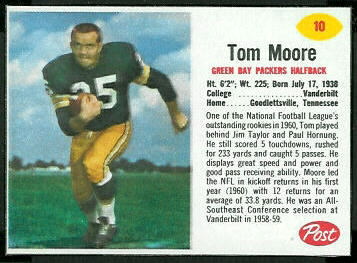 Tom Moore 1962 Post Cereal football card