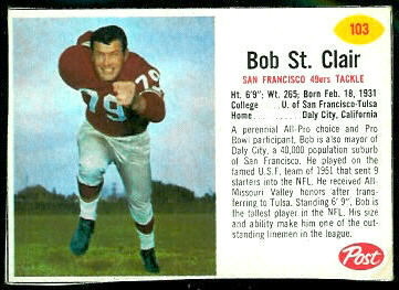 Bob St. Clair 1962 Post Cereal football card Bob St. Clair 1962 Post Cereal football card