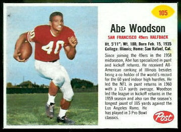 Abe Woodson 1962 Post Cereal football card