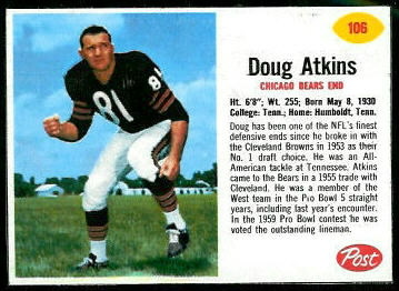 Doug Atkins 1962 Post Cereal football card