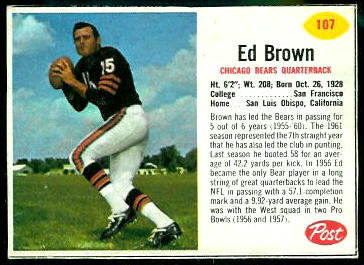 Ed Brown 1962 Post Cereal football card