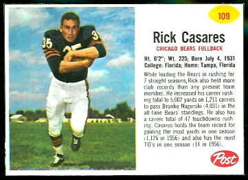 Rick Casares 1962 Post Cereal football card