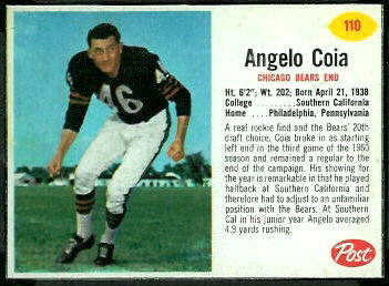 Angelo Coia 1962 Post Cereal football card