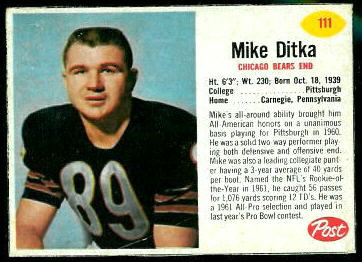 Mike Ditka 1962 Post Cereal football card Mike Ditka 1962 Post Cereal football card