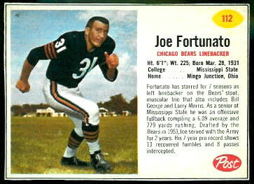 Joe Fortunato 1962 Post Cereal football card