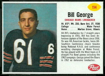Bill George 1962 Post Cereal football card Bill George 1962 Post Cereal football card