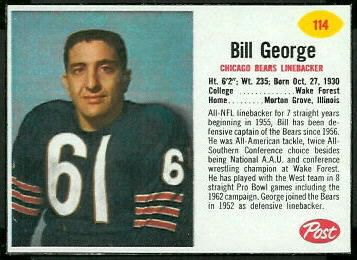 Bill George 1962 Post Cereal football card